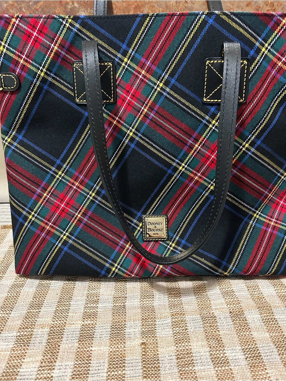Dooney & Bourke Red Green Blue Tartan Plaid Tote